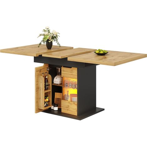Tavolo Allungabile 110-140x80x76 cm, Stoccaggio Ampio, Ripiani Regolabili, LED e Porta USB, MDF, Naturale, per Ristorante (1/5)