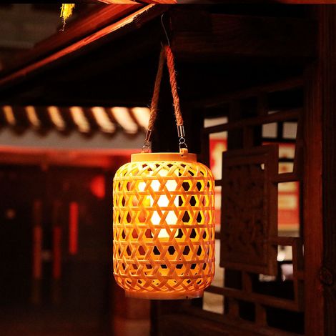 Lanternes solaires chinoises anti-bambou, lanternes décoratives en rotin pour la fête du printemps, lanternes suspendues pour balcon, jardin et cour extérieure, vente en gros (kaki) (1/5)