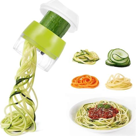 Trancher-légumes 4-en-1 spiraliseur, spiraliseur manuel résistant, outil de cuisine compact pour nouilles végétales, ensemble de 4 lames (1/5)