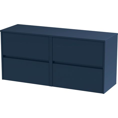 Chartley Contemporary 4 Drawer Wall Hung Vanity Unit with Worktop, Midnight Blue, 1200mm
