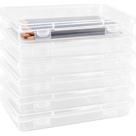 6 Pièces Boîte de Rangement en Plastique pour Papeterie, Crayons Aquarelle Boîtes à Crayons Empilables Transparentes, Imperméable Rangement Crayon Avec Couvercle Sans BPA (1/5)