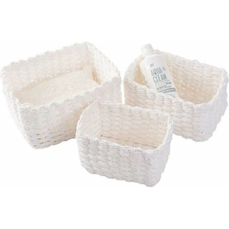 Lot De 3 Paniers De Rangement Tressés Pour Accessoires De Maquillage, Salle De Bain, Table À Langer, Petit Compartiment De Rangement (Blanc) (1/3)