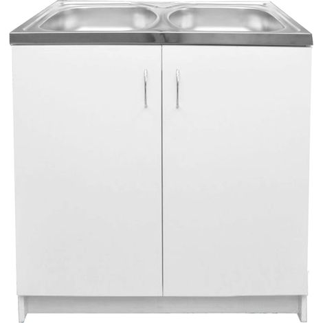 Küchenensemble - Möbel 80 cm + Spüle 2 Fächer - Weiß - Praktisch und Elegant