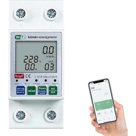 DeWin Single Phase Energy Meter,Digital Energy Meter Reset Protector, Support Mobile App Remote Control 220V 63A