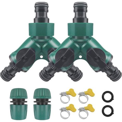 Tuyau d'arrosage, robinet domestique, raccord en Y double passage en plastique, pinces de serrage, clé de connexion rapide, 2 raccords en Y double passage avec ventouse, 2 4 2
