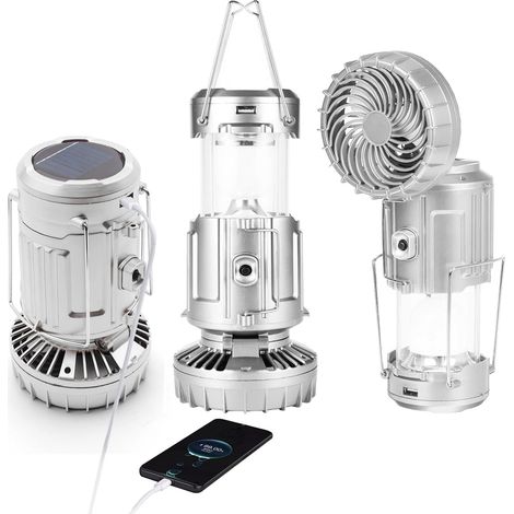 Luce di emergenza ricaricabile (argento), ricaricabile tramite USB, a energia solare e a batteria, lampada da campeggio per picnic, barbecue, pesca, viaggi (1/5)