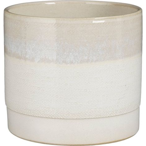 Pot de Fleurs Intérieur en Céramique Émaillée Crème, Design Artisanal, Ø 22 x H 20 cm - PANGIVO (1/5)