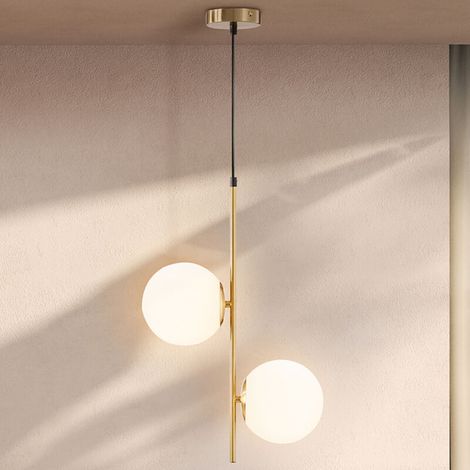 Suspension luminaire moderne, lustre plafonnier de double-tête, lumière suspendue réglable pour entrée, salon, ton doré (1/4)