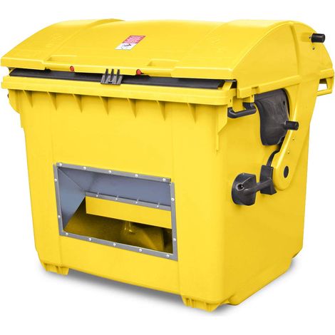 BRB Streugutbehälter 1100 Liter, HDPE Kunststoff, mit Runddeckel, BxTxH 1365x1060x1150 mm, Aufnahme für Kammschüttung (gelb)