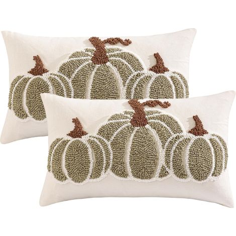 Lot de 2 Housse de Coussin Trois Citrouilles Vertes Touffeté 30 x 50 cm Taie d'oreiller de Thanksgiving pour Canapé Maison Salon Jardin Chambre Automne Décoration (1/5)