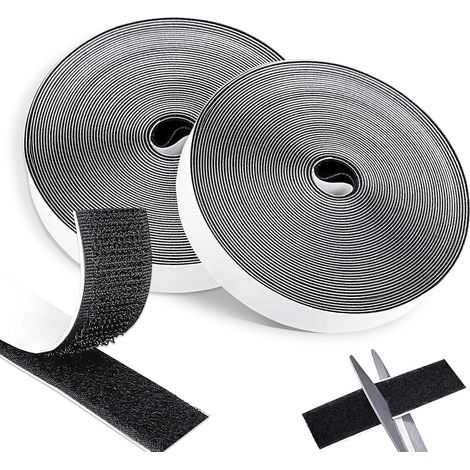 10m x 20mm Scratch Autocollant Double Face, Noir Extra Forte Adhésif Hook Loop Bande Agrippantes, Idéal pour Cadre, Fenêtre et Bricolage (1/5)