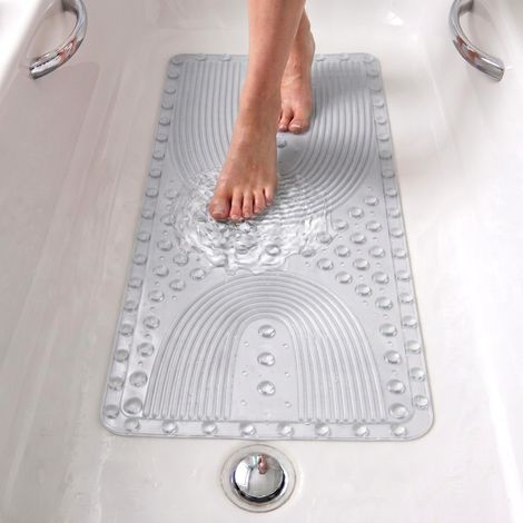 Tapis Baignoire Antidérapant, 90x41,5 cm, Tapis Douche, Bulles avec Ventouses sans BPA, Antibactérien, Résistant à la Moisissure, Lavable en Machine, Sécurité Familiale (Blanc, 89x40 cm) (1/5)