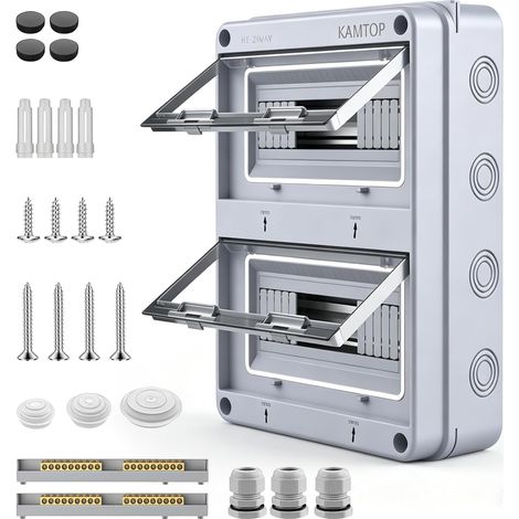 Coffret Electrique Etanche Exterieur IP65, 2 Rangees 24 Modules Boitier De Distribution En Saillie, Boitier Electrique, Tableau Electrique ABS Resistant pour Garage Jardin Espaces Exterieurs (1/5)