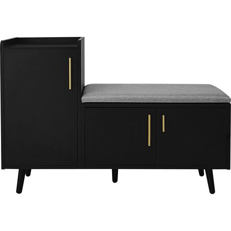 Banco zapatero con almacenaje y 3 puertas, tablero de madera y metal, 100 x 34 x 68,5 cm, negro (1/5)
