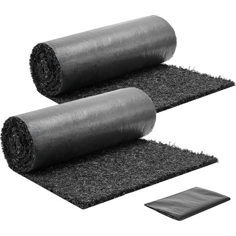 Mophorn Mantillo de goma para paisajismo 244 x 59 cm, tapete de caucho reciclado, paquete de 2 rollos, tela antihierbas para control de malezas, borde duradero, para jardín y huerto, color negro (1/5)