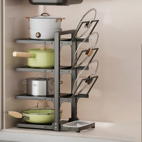 Étagère de cuisine, étagère multi-niveaux pour casseroles, boîte de rangement pour ustensiles de cuisine à 4 niveaux, noir,3722.653cm