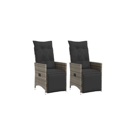 Chaises inclinables de jardin lot de 2 et coussins gris rotin (1/5)
