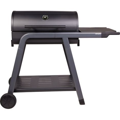 Barbacoa de Carbón TONINO 70 con Plancha y Parrillas de Hierro Fundido Esmaltado, Termómetro, Estante Lateral y Ruedas, 128 x 64 x 103 cm