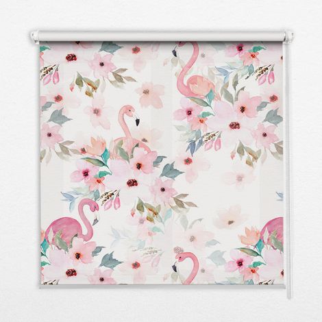 Tenda a Rullo Interna per Finestra - Tenda Filtrante Luce - Tenda Privacy - Tenda Decorativa Rettangolare - Rullo per Interni - (90 cm x 180 cm) - Fenicotteri tra i fiori (1/5)