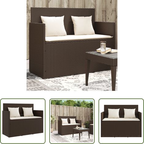 Gartenmöbel - Gartenbank mit Kissen Braun Poly Rattan (1/5)
