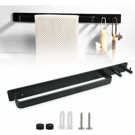 Porte-Serviettes de Salle de Bain Barre Porte Serviette Antirouille Porte-Serviettes en Aluminium Porte-Serviettes Murale Etagère Serviette avec Crochets Longueur 40cm pour Salle de Bain (1/4)