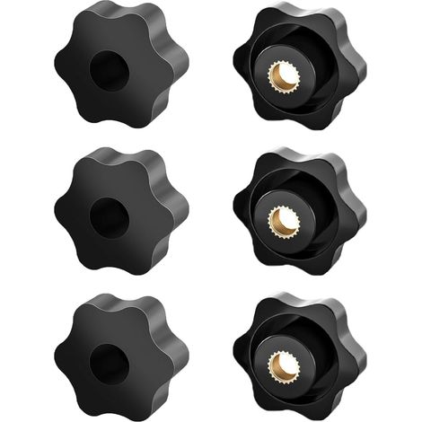 6 - Écrou à ailettes - Écrou de poignée - Filetage femelle M8 - Poignée ergonomique antidérapante - Pour génie mécanique et meubles - Noir - 32x32 mm
