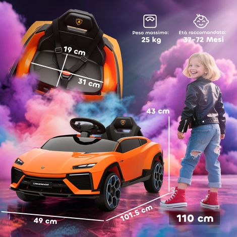 Voiture électrique Lamborghini sous licence officielle (pour enfants, avec klaxon et télécommande), 101,5 x 49 x 43 cm, orange (1/5)