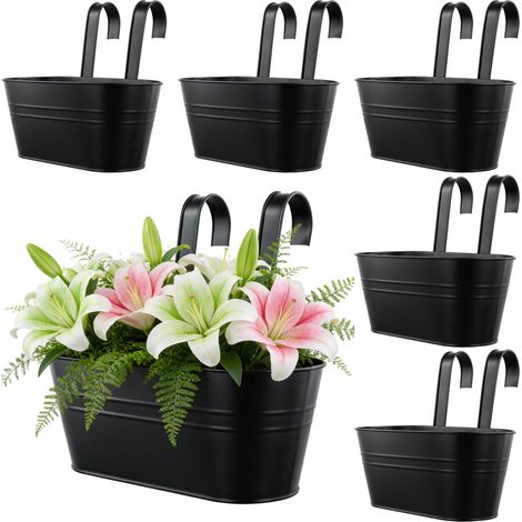Lot De 6 Pots De Fleurs Suspendus en Métal Noir, 27 X 14,5 X 12 cm (1/5)