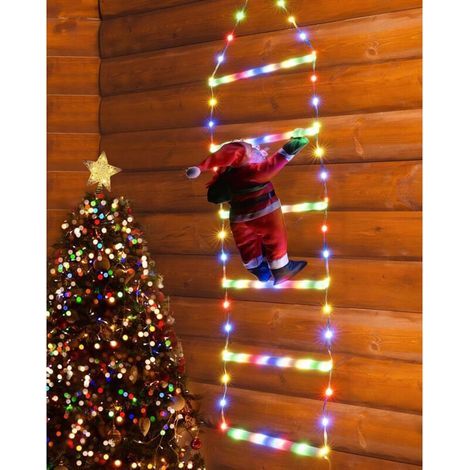LED-Leuchtleiter mit kletterndem Weihnachtsmann – Wand-, Fenster-, Weihnachtsdekoration (bunt) – 1 Stück, 3 Meter (1/5)