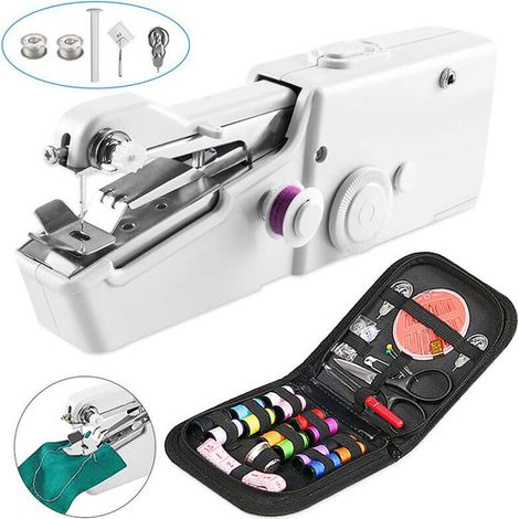 Mini Portable Sewing Machine, Handheld Sewing Machine, Quick Stitch Tool for Clothing, Curtains, Electric Handheld Sewing for Household Garments (White) (1/4)