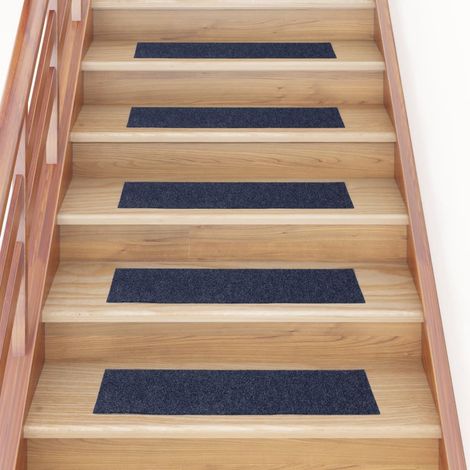 Tapis d'escalier autocollants 15 pièces 76x20 cm Gris Bleu Rectangulaire vidaXL (1/5)