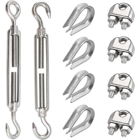 10 Pieces Stainless Steel Tensioner Cable Clamp Kit M8 Stainless Steel Tension Lock Hook for Tightening Tensioned Rope and Adjusting Elastic Rope Qccessoires (10) (1/5)