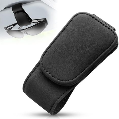 Porte-lunettes magnétique en cuir, support pour pare-soleil de voiture, compatible avec différentes tailles de lunettes. (1/5)
