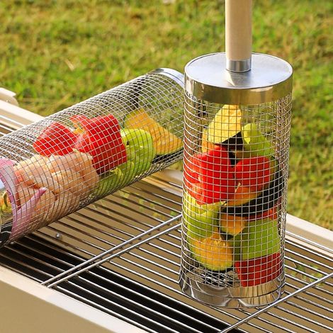 2 cestelli per barbecue, utensili per grigliare in acciaio inox, accessori per barbecue, adatti per verdure, cucina all'aperto e campeggio, cestello per barbecue - 20 cm (1/5)