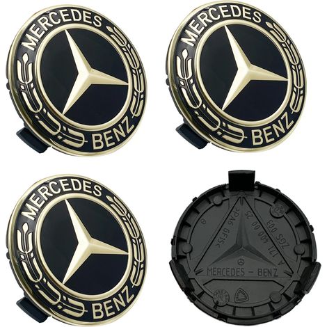 (75 mm Or Noir) - Lot de 4 enjoliveurs centraux de roue de voiture 75 mm Or Noir compatibles avec Mercedes-Benz AMG A1714000025 Accessoires de personnalisation automobile (1/5)