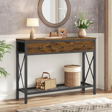 Table Console Table de Couloir Meuble avec 3 tiroirs et étagères de Rangement à 2 Niveau, Table d’appoint, 101 x 29,50 x 76,50 cm, pour Entrée, Couloir, Salon, Chambre à Coucher (1/5)