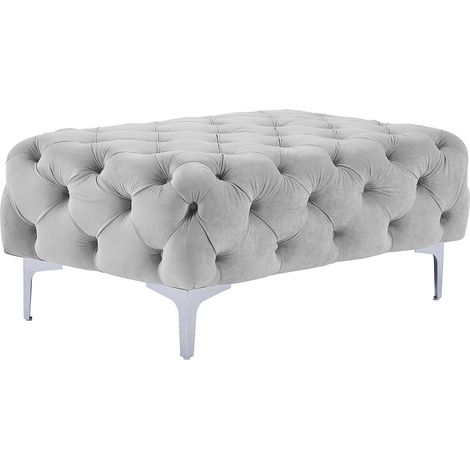 Pouf Chesterfield in Velluto Grigio - EDWINA