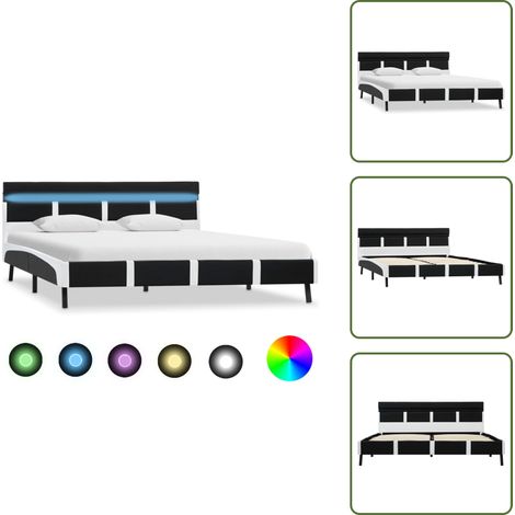 The Living Store Bettgestell mit LED Schwarz Kunstleder 140x200 cm - LED Streifen (1/5)