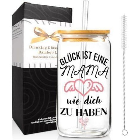 Trinkbecher Glas 500ml Deckel Strohhalm Mum Geschenk Mamas Geschenk (1/5)