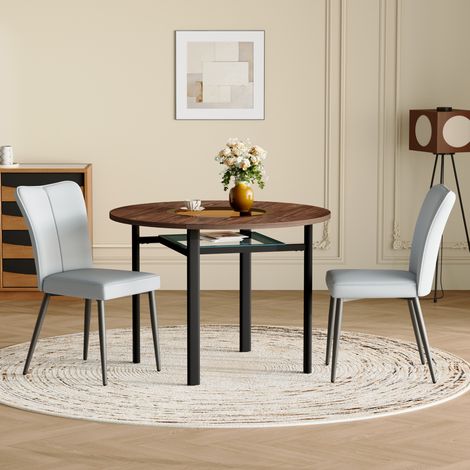 Esstisch-Set rund 100 cm mit 2 Stühlen Glasablage OKMYHOME (1/5)