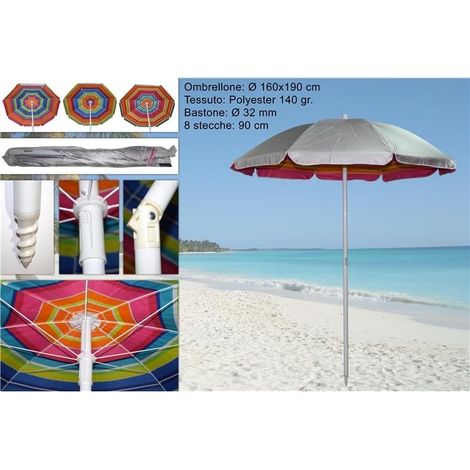OMBRELLONE MARE SPIAGGIA VACANZE PISCINA TELO PARASOLE SOLE Ø 160 PICCHETTO 009