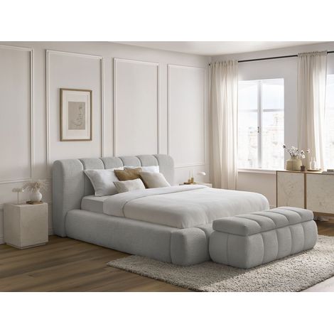 BOBOCHIC - Lit coffre DENALI tissu bouclette + Bout de lit DENALI  160x200 + bout de lit 140 Gris clair (1/5)
