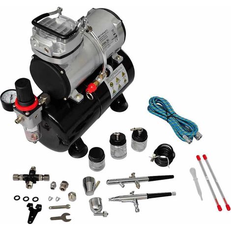 Kit compresseur pour aérographe avec réservoir 3 L et 2 pistolets double fonction (1/5)