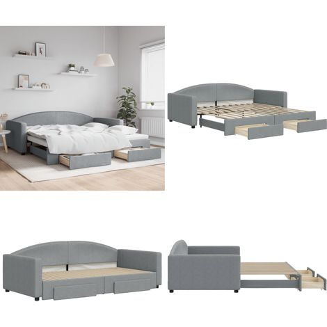 Tagesbett Ausziehbar mit Schubladen Hellgrau 100x200 cm Stoff - Sofa - Schlafcouch - Gästebett - Tagesbett - Wohnzimmermöbel - Home & Living