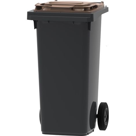 ESE France Conteneur Poubelle à déchets 2 roues - 120L - Robuste et Économique - 100% Recyclé - Gris avec Couvercle Marron - Fabriqué en France