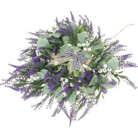 Couronne de lavande artificielle en forme de cœur avec protection UV, adaptée à une utilisation intérieure et extérieure (1 pièce) (1/5)