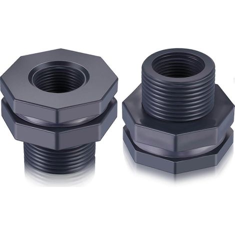 2 raccords de cloison en PVC pour récupérateurs d'eau de pluie, aquariums, réservoirs d'eau (3/4 pouce) (1/4)
