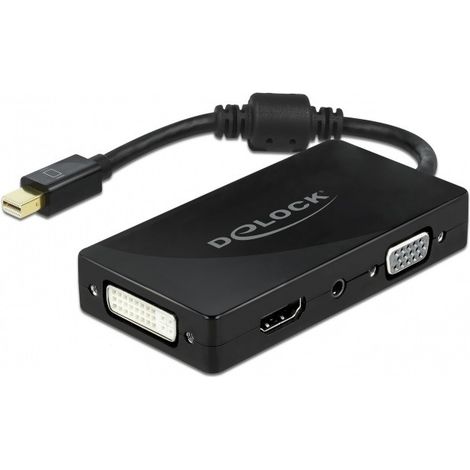 DELOCK Adaptador Mini DisplayPort 1.2 para VGA / HDMI / DVI / Audio Buchse 4K Passiv negro