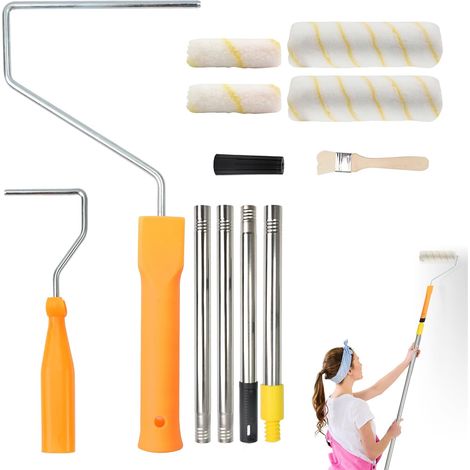 Set Rouleau à Peinture, 4" et 9" Porte-Rouleau, 4x Manches Télescopiques Aluminium 30cm, 4 Housses et 1 Pinceau - Pour Murs et Plafonds (1/5)