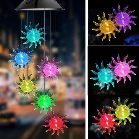 Carillon solaire LED pour jardin terrasse, guirlande vent extérieure cadeau maman, déco balcon carillon lumineux (1/5)